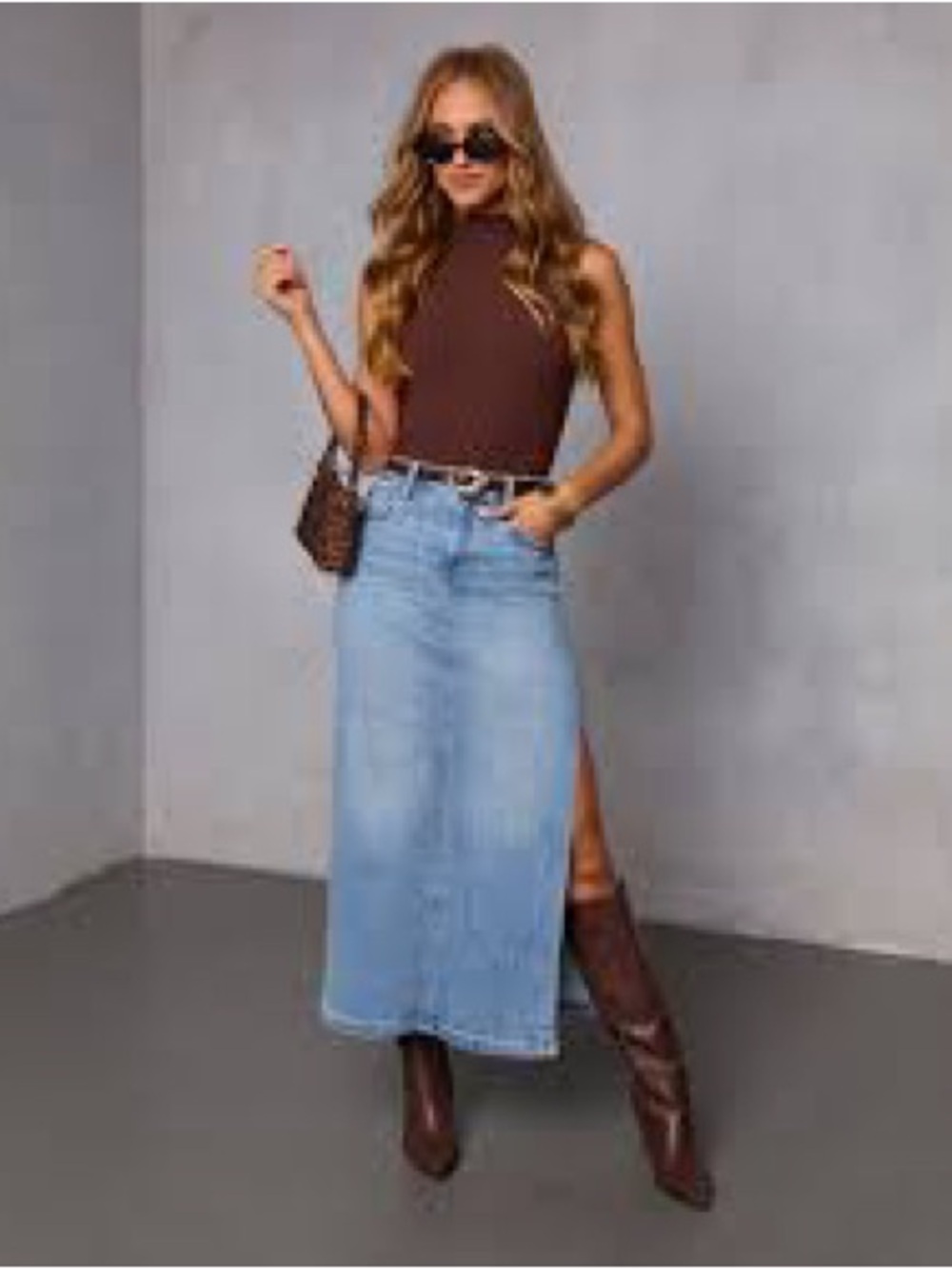 Vici Light Blue Denim Maxi Skirt with Side Slit Medium